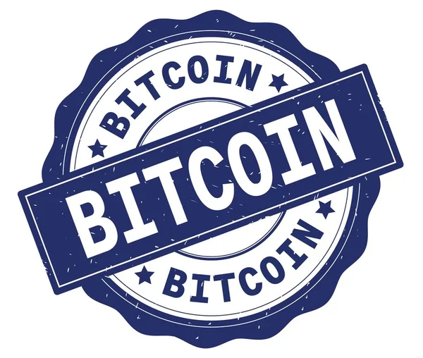 Bitcoin-Text, geschrieben auf blauem runden Abzeichen. — Stockfoto