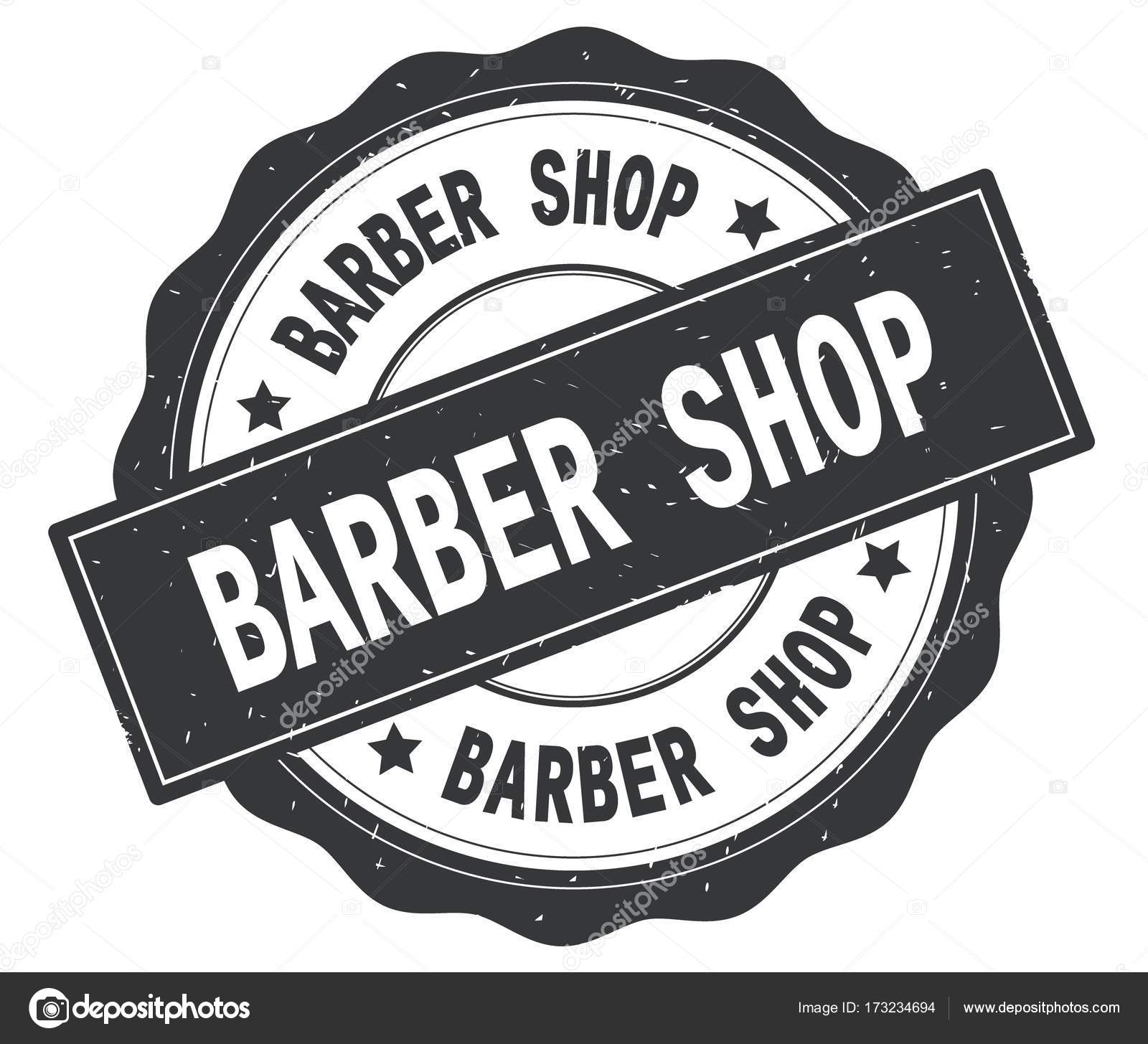 BARBER SHOP Text Written On Grey Round Badge — Stock