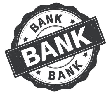 Banka metin, gri yuvarlak rozet yazılmış.