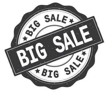 Gri yuvarlak rozet yazılı büyük satış metin.