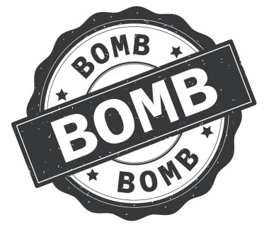 Bomba metin, gri yuvarlak rozet yazılmış.
