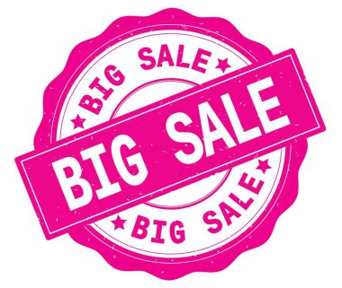 Pembe yuvarlak rozet yazılı büyük satış metin.