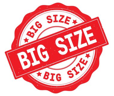 Kırmızı yuvarlak rozet yazılı büyük boyut metin.