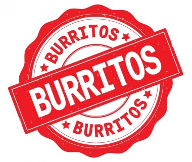 Burrito metin, kırmızı yuvarlak rozet yazılmış.