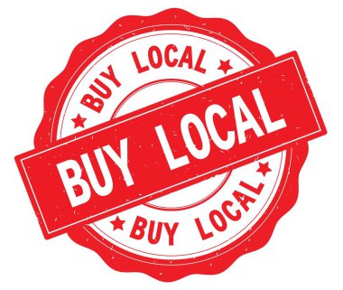 Yerel metin, kırmızı yuvarlak rozet yazılı satın.