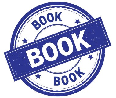 Kitap, yazılı metin mavi yuvarlak lastik damgası.