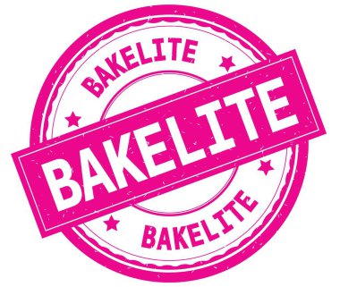 Bakalit, yazılı metin pembe yuvarlak lastik damgası.