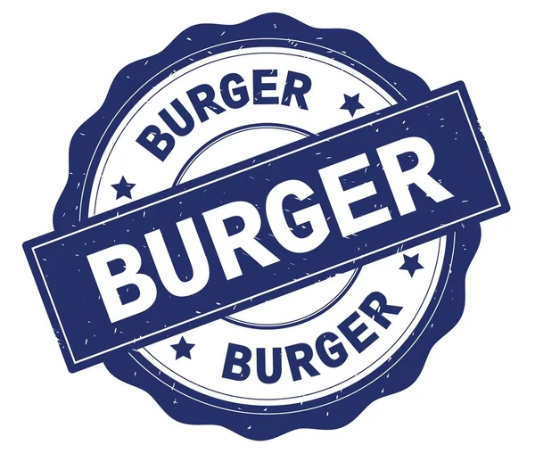 Burger text, skriven på blå runda märke. — Stockfoto