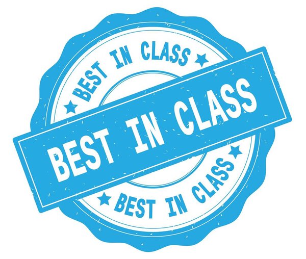 BEST IN CLASS текст, написанный на голубом круглом значке
.