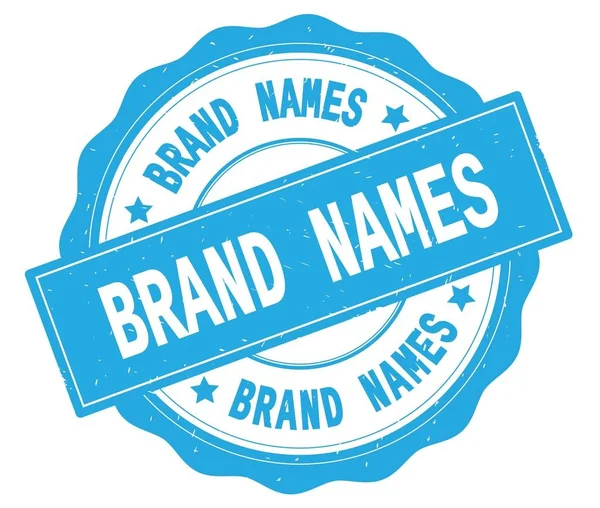 BRAND NAMES text, written on cyan round badge. — Stock Photo, Image