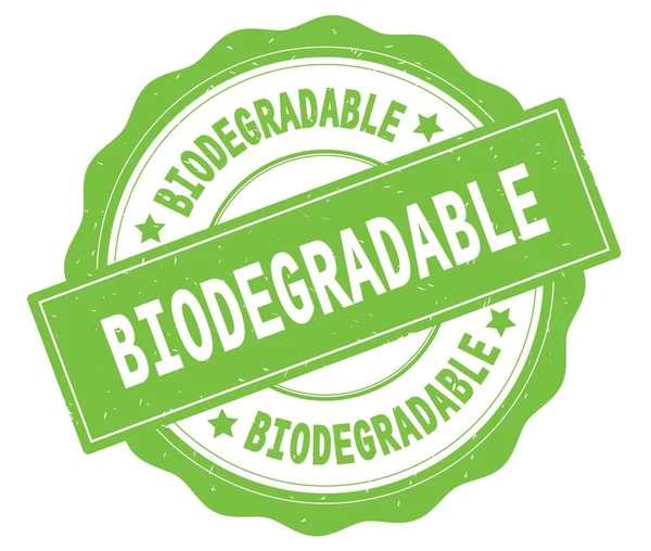 Texto BIODEGRADABLE, escrito en insignia redonda verde . —  Fotos de Stock