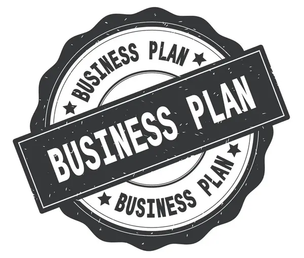 BUSINESS PLAN text, written on grey round badge. — Stock Photo, Image