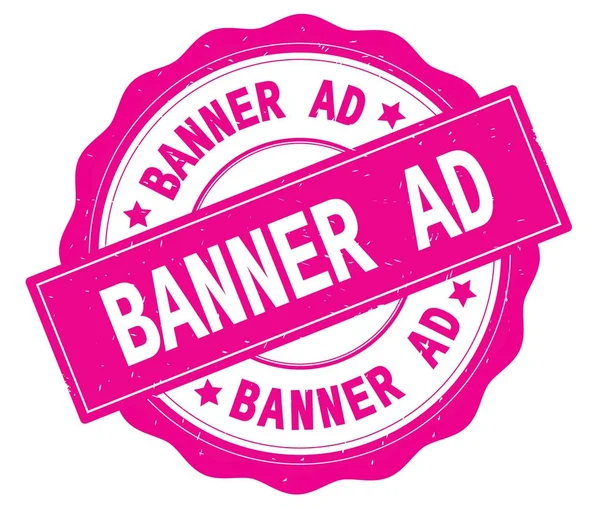 BANNER AD texto, escrito em crachá redondo rosa . — Fotografia de Stock
