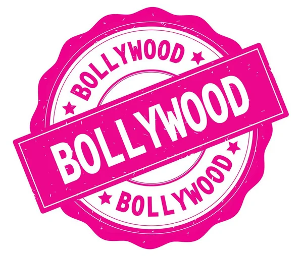 Bollywood metin, pembe yuvarlak rozet yazılmış. — Stok fotoğraf
