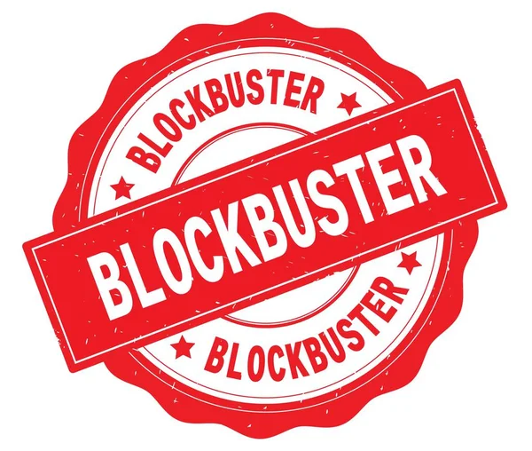 BLOCKBUSTER texto, escrito no emblema redondo vermelho . — Fotografia de Stock