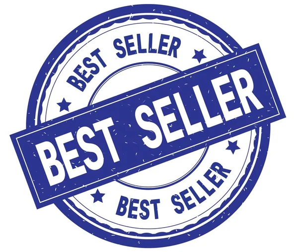 Nejlepší prodejce, psaným textem na modré kulaté razítko. — Stock fotografie