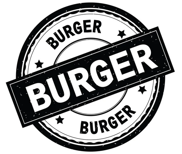 Tekst napisany na czarny okrągły stempel Burger. — Zdjęcie stockowe