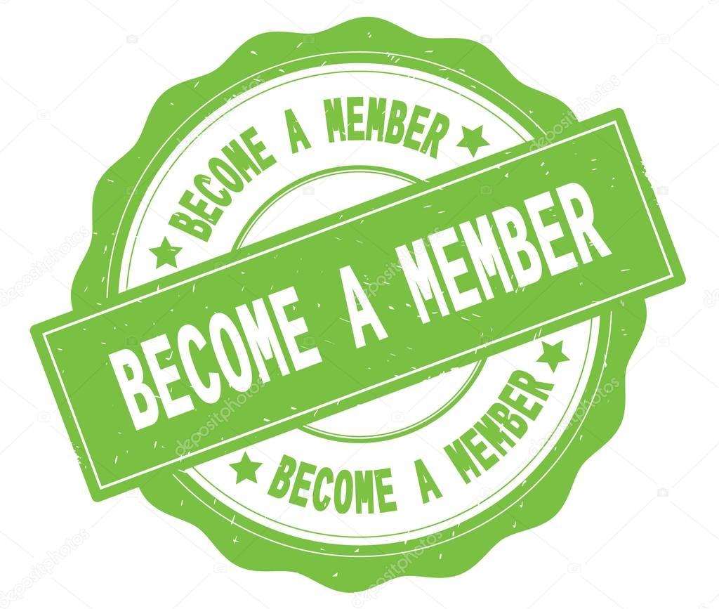 BECOME A MEMBER text, written on green round badge.