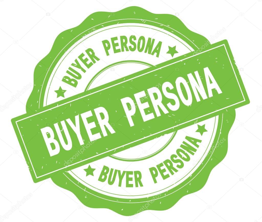 BUYER PERSONA text, written on green round badge.