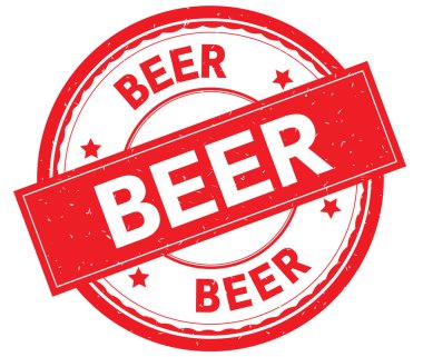Yazılı metin üzerinde kırmızı yuvarlak lastik damga bira.