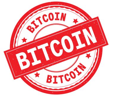 Yazılı metin kırmızı yuvarlak lastik damgası Bitcoin.