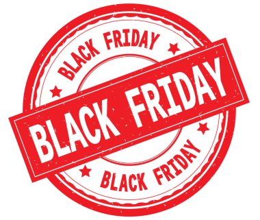 Black Friday yazılı metin kırmızı yuvarlak lastik damgası.
