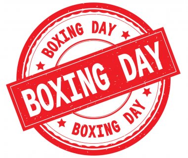 Boxing Günü yazılı metin kırmızı yuvarlak lastik damgası.