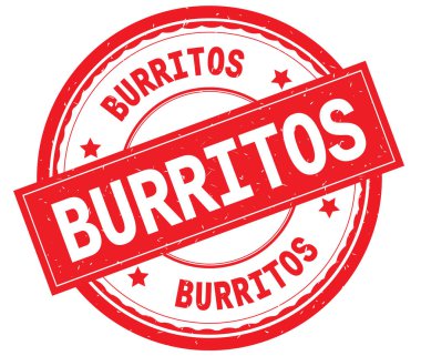 Yazılı metin kırmızı yuvarlak lastik damgası burrito.