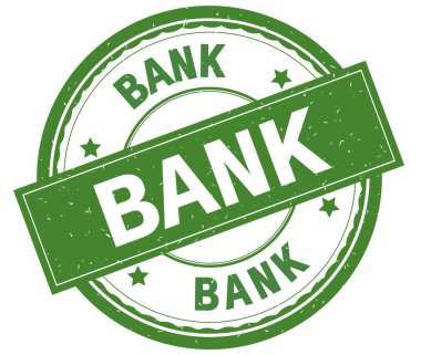 Banka, yazılı metin yeşil yuvarlak lastik damgası.