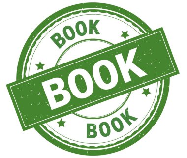 Kitap, yazılı metin yeşil yuvarlak lastik damgası.