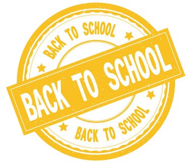 Geri okul için metin sarı yuvarlak pencere boyutu üzerinde yazılı,.