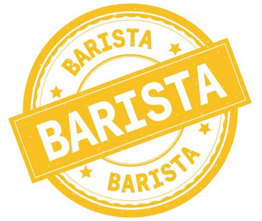 Barista, sarı yuvarlak pencere boyutu üzerinde yazılı metin.