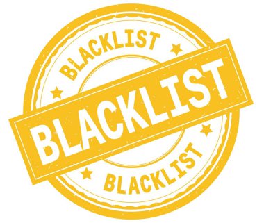 Kara liste, metin sarı yuvarlak lastik damga yazılmış.