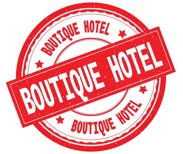 Boutique Hotel, írott szöveg, a piros kör gumibélyegző. — Stock Fotó