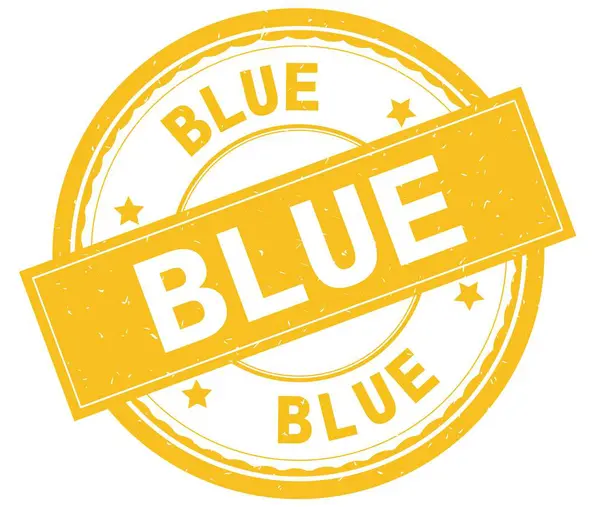 BLUE, texto escrito em amarelo redondo selo de borracha . — Fotografia de Stock