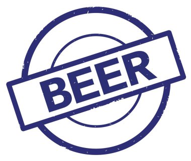 Bira metin, mavi daire basit damga yazılmış.