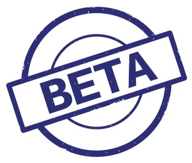 Beta metin, mavi daire basit damga yazılmış.