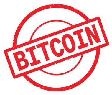 Bitcoin metin, kırmızı daire basit damga yazılmış.