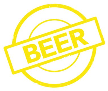 Bira metin, sarı daire basit damga yazılmış.