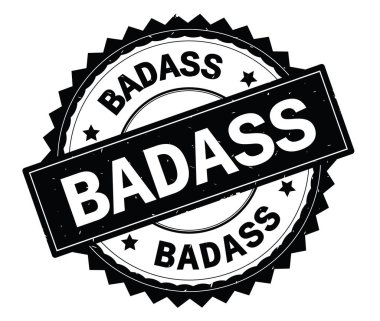 Badass siyah metin damgası, zig zag kenarlıklı yuvarlak.