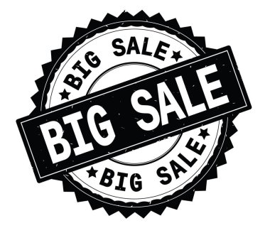 Büyük satış siyah metin damgası, zig zag kenarlıklı yuvarlak.