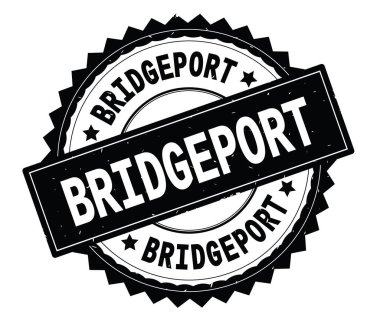 Bridgeport siyah metin damgası, zig zag kenarlıklı yuvarlak.