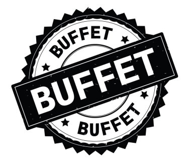 Açık büfe siyah metin damgası, zig zag kenarlıklı yuvarlak.