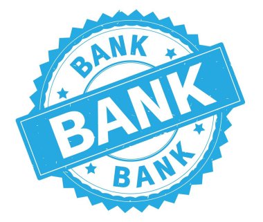 Banka mavi metin damgası, zig zag kenarlıklı yuvarlak.