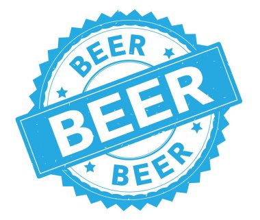 Bira mavi metin damgası, zig zag kenarlıklı yuvarlak.