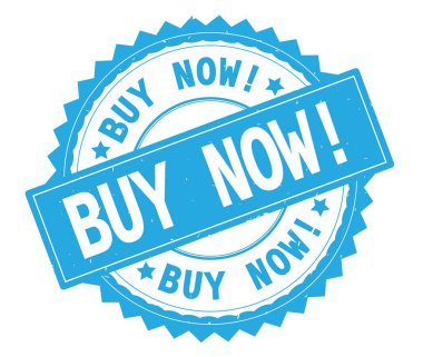 Mavi metin yuvarlak şimdi damga, zig zag kenarlıklı satın.