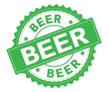 Bira yeşil metin damgası, zig zag kenarlıklı yuvarlak.