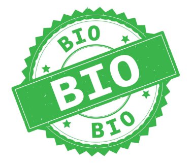 Bio Yeşil metin damgası, zig zag kenarlıklı yuvarlak.