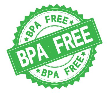BPA Free yeşil metin damgası, zig zag kenarlıklı yuvarlak.