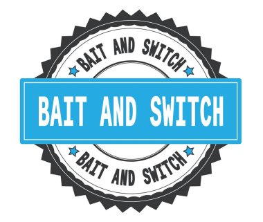 Aldatmaca metin gri ve mavi yuvarlak damga, zig zag ile 